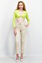 Women Keyhole Neckline Long Sleeves Textured Crop Top, Lime - 2