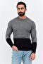 Men Crew Neck Long Sleeve Two-Tone Sweater, Grey
