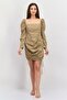 Women Petite Ruched Mini Dress, Khaki - 2
