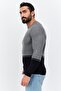Men Crew Neck Long Sleeve Two-Tone Sweater, Grey - 2