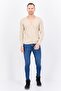 Men V Neck Long Sleeve Textured Cardigan, Beige - 4