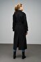 Oversize Long Coat with Shirt Collar and Epaulet Detail Black 3064 - 7
