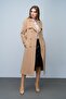 Double-Breasted Mid-Length Cashmere Coat with Epaulet and Cape Detail Biscuit 3006