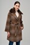 Removable Fur Low Sleeve Snap Closure Oversize Plaid Coat BROWN 3953