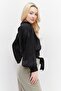 Women High Neck Long Sleeves Satin Blouse, Black - 4