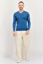 Men V Neck Embroidered Logo Long Sleeve Sweater, Slate Blue - 4