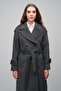 Low Sleeve Epaulet Detailed Double Breasted Oversize Coat Dark Gray 3062 - 2