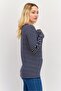 Women Ruffle Neck Long Sleeve Striped Top, Navy - 4