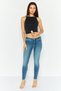 Women Skinny Fit Mid Rise Washed Stretchable Straight Leg Denim, Blue - 2