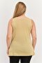 Women Scoop Neck Sleeveless Metallic Tank Top, Beige - 3
