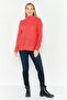 Women Mock Neck Long Sleeves Knitted Sweater, Red - 4