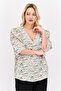 Women V Neck Short Sleeve Allover Print Tunic Top, Green Combo