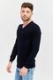 Men V-Neck Long Sleeves Knitted Sweater, Navy Blue - 3
