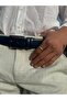 Navy Blue Leather Men's Belt Metal Buckle Classic Fabric Pants Belt 3.5 cm - 6