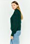Women Mock Neck Knitted Sweater, Green - 4