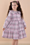 Pink Plaid Print Button Closure Long Sleeve Girl's Dress 20168 - 2