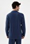 Men's Blue Striped Cotton Combination Shirt Collar Pajama Set - 4