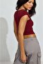 Burgundy Square Collar Women's T-Shirt Mg2294 - 3