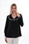 Women's Plus Size Collar Pearl Embroidered Brooch Blouse B0055