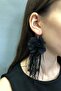 Black Pearl Floral Feather Earrings