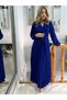 New Season Women's Long Sleeve Double Breasted Lapel Waist Belted Pleated Imported Crepe Hijab Dress