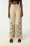 Women's Elastic Waist Shoulder Leaf Stone Embroidered Pants - 3