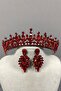 Red Pedro Stoned Bridal Henna Crown and Earring Set