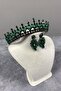 Green Pedro Stoned Bridal Henna Set - With Crown and Earrings - 4