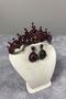 Burgundy Tokyo Stoned Bridal Henna Crown and Drop Earring Set - 4