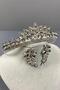 Silver Leyn Bridal Crown and Leaf Jewelled Earring Set - 2