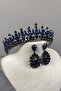 Navy Blue Pedro Stone Bridal Henna Crown and Shuttle Earring Set - 4