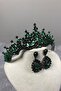 Green Tokyo Stoned Bridal Henna Crown and Drop Earring Set - 3