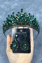 Green Pera Bridal Henna Crown And Drop Evening Dress Earrings - 2