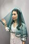 Green Piping Bridal Veil Face Cover
