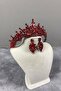 Red Tokyo Stoned Bridal Henna Crown and Shuttle Earring Set - 4
