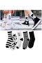 5 Pairs Women's Black White Cow Pattern Striped High Quality Tennis Socks