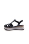 Genuine Leather Wedge Sole Women's Black Closed Toe Comfort Sandals - 3