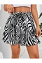 Zebra Pattern Waist Belted Mini Flared Skirt - 3