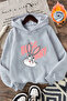Gray Oversize Hooded Cotton Sweatshirt - Bugs Bunny Rabbit Embroidered
