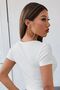 Women's White V-Neck Short Sleeve Crop T-Shirt, Lycra Corded Camisole Fabric - 3