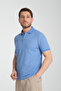 Walfer Men's Blue 100% Cotton Waffle Non-Shrink Fabric Slim Fit Non-Curling Polo Collar T-Shirt - 2
