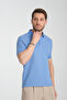 Walfer Men's Blue 100% Cotton Waffle Non-Shrink Fabric Slim Fit Non-Curling Polo Collar T-Shirt - 3