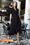 Black Valon Belted Midi Short Sleeve Dress - 5