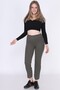 9380793 Corded Fabric Elastic Waist Long Trousers Khaki