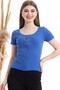 20021941 Camisole Front Zipper Short Sleeve Blouse Cobalt Blue - 4