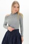 9100936 Yumoş One-Shoulder Open Pearl Blouse Gray - 4