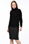 8515171 Straw Patterned Elastic Waist Slit Pencil Skirt Fume