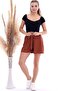 20064507 Knitted Crepe Pocketed Tie-Up Elastic Waist Shorts Cinnamon - 4
