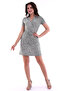 22223918 Des.Striped Ribbed Knit Double-Breasted Collar Short Sleeve Dress Khaki-Ekru - 4