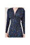 22434124 Double-Breasted Neckline Side Gathered Long Sleeve Dress Black Cobalt - 2